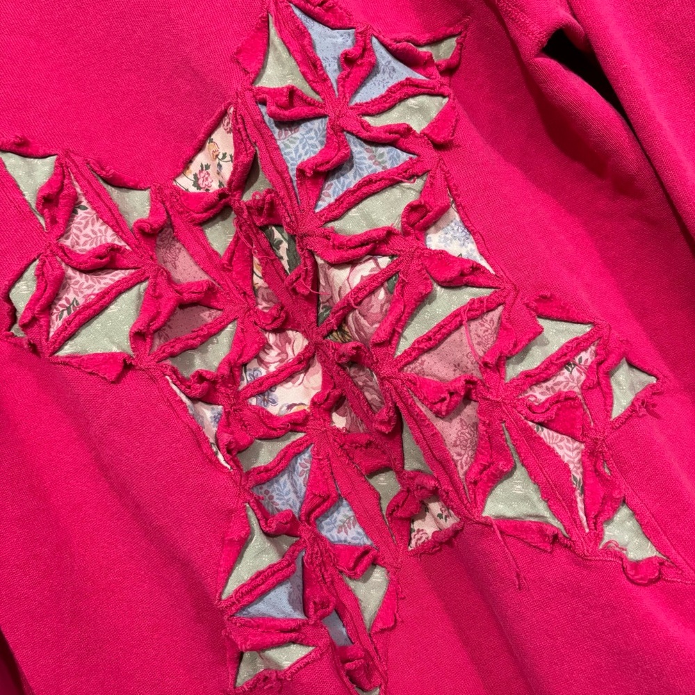90s Vtg Pink Pullover Crewneck Sweatshirt Shredded Floral Details Size Lg - Picture 2 of 5